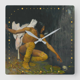 Die Indianer und die Lily George de Forest Brush Quadratische Wanduhr