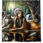 Die indische Frau mit loyalem Wolf Duschvorhang (Vorderseite)