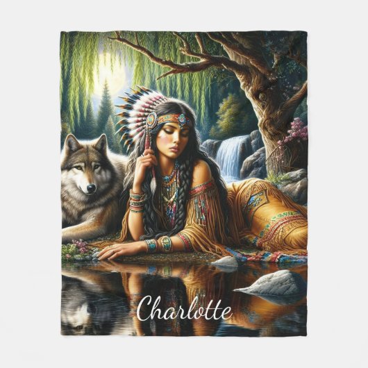 Die indische Frau mit loyalem Wolf Fleecedecke (Vorderseite)