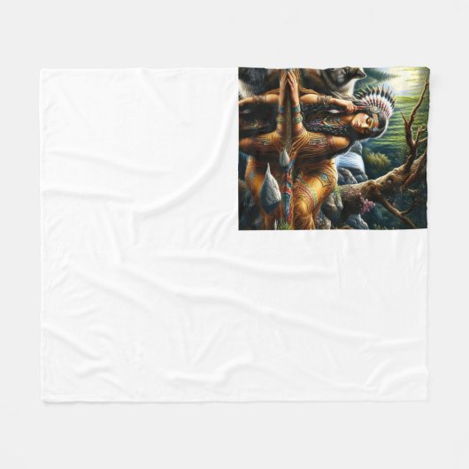 Die indische Frau mit loyalem Wolf Fleecedecke (Vorderseite (Horizontal))