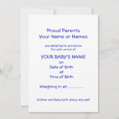 Die individuell anpassbare neue Baby Boy Announcem Ankündigung (Rückseite)