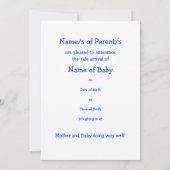 Die individuell anpassbare neue Baby Boy Announcem Ankündigung (Rückseite)