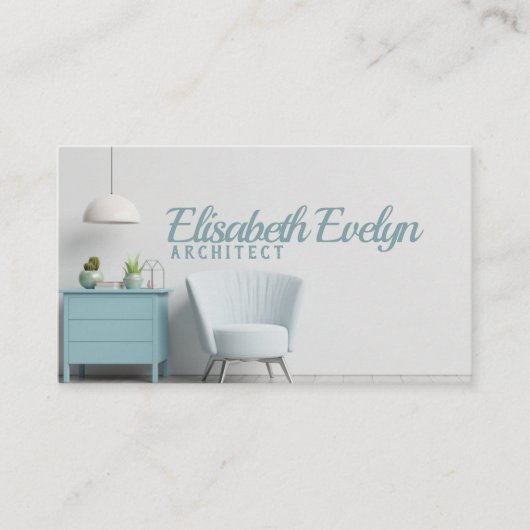 Die Inneneinrichtung ist mit einem Sessel an einer Visitenkarte (Vorderseite)