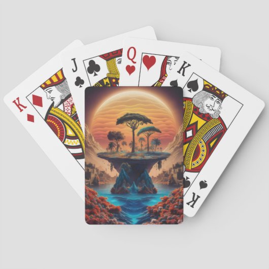 Die Insel bei Sonnenuntergang. Spielkarten (Rückseite)