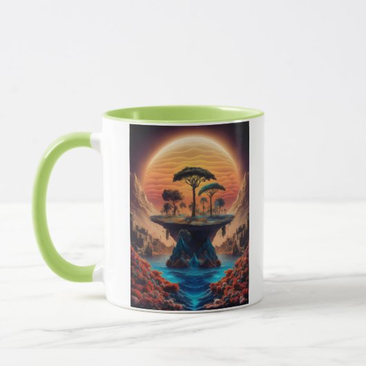 Die Insel bei Sonnenuntergang. Tasse (Links)