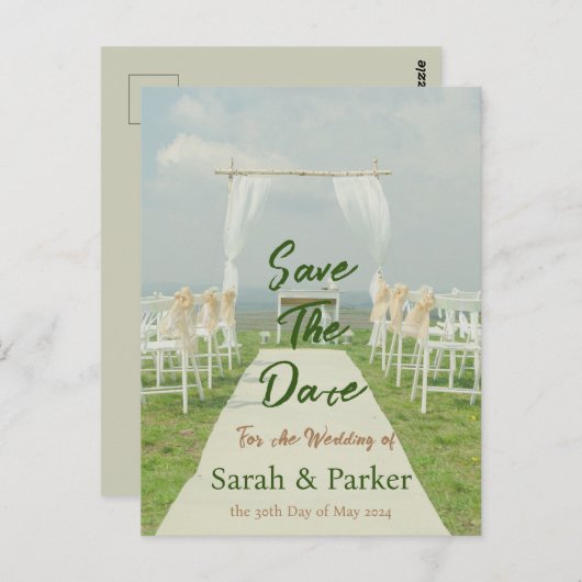 Die Insel der Hochzeiten am Strand - Save the Date Postkarte (Vorne/Hinten)