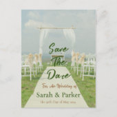 Die Insel der Hochzeiten am Strand - Save the Date Postkarte (Vorderseite)