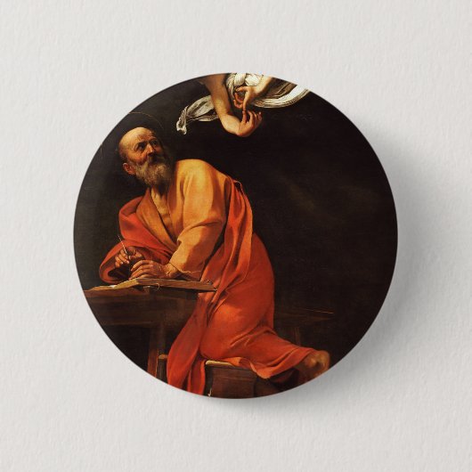 Die Inspiration von Saint Matthew, Caravaggio Button (Vorderseite)