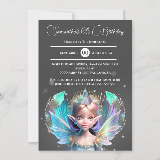 Die irisierende Märchenprinzessin schimmert ihre F Einladung (Vorderseite)