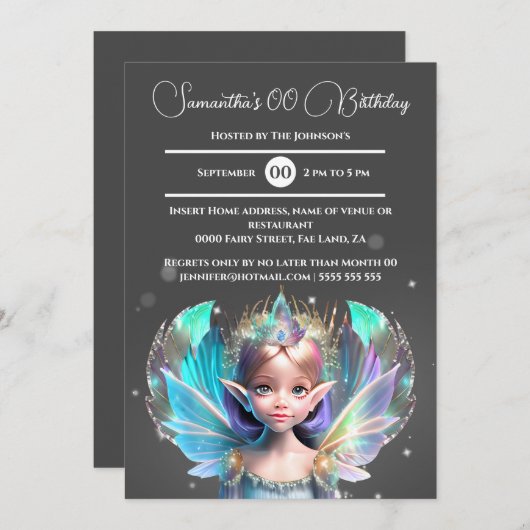 Die irisierende Märchenprinzessin schimmert ihre F Einladung (Vorne/Hinten)