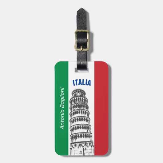 Die italienische Flagge und der Turm der Gepäckmar Gepäckanhänger (Vorderseite vertikal)