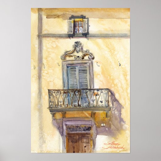 Die italienischen Fenster. Fabriano. Aquarellkunst Poster (Vorne)