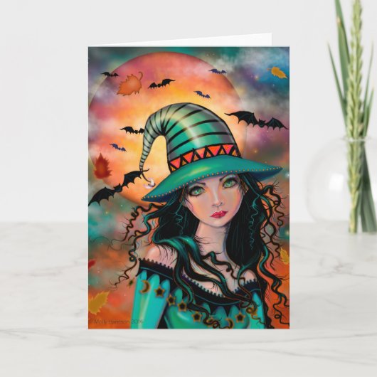 Die Jade-Hexe-Halloween-Fantasie-Kunst-Karte Karte (Vorderseite)