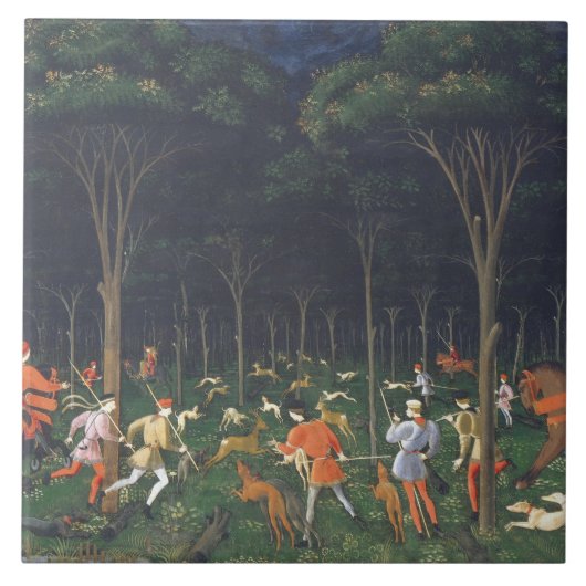 Die Jagd im Wald (von Paolo Uccello) Fliese (Vorderseite)