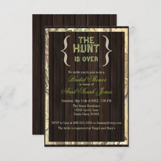 Die Jagd ist über Camouflage-Brautparty-Einladung Einladung (Vorne/Hinten)