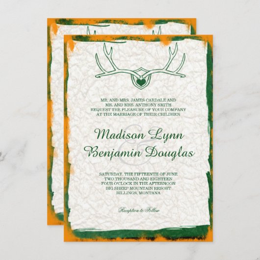 Die Jagd ist über die antike Camouflage Hochzeitse Einladung (Vorne/Hinten)