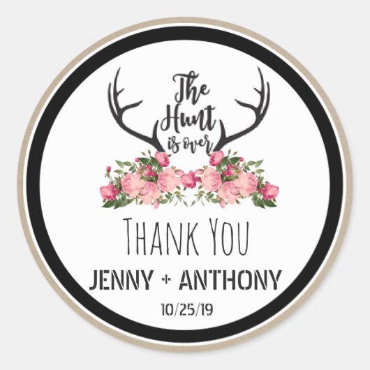 Die Jagd ist über die Rustikal Antler Floral Viele Runder Aufkleber (Vorderseite)