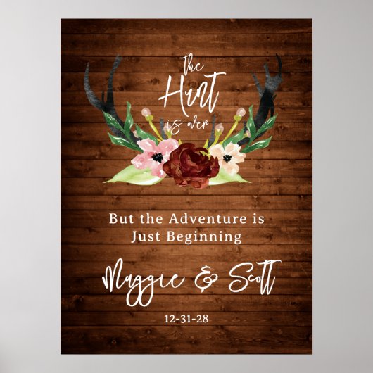 Die Jagd ist über die rustikale Antler Burgund Blu Poster (Vorne)