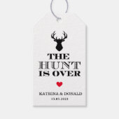 Die Jagd ist über rustikale Hochzeit Geschenkanhänger (Vorderseite)