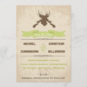Die Jagd ist über rustikalem Land Save the Date