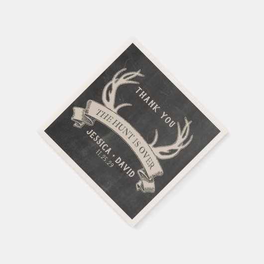 Die Jagd ist über rustikales Chalkboard Hochzeit N Serviette (Ecke)