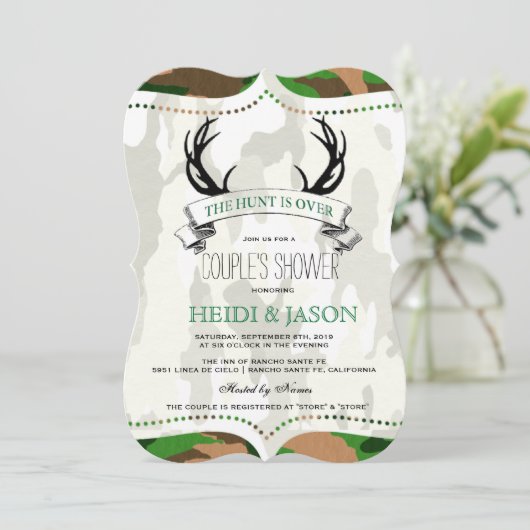 "Die Jagd ist vorbei" Rustikale Dusche der Camoufl Einladung (Stehend Vorderseite)