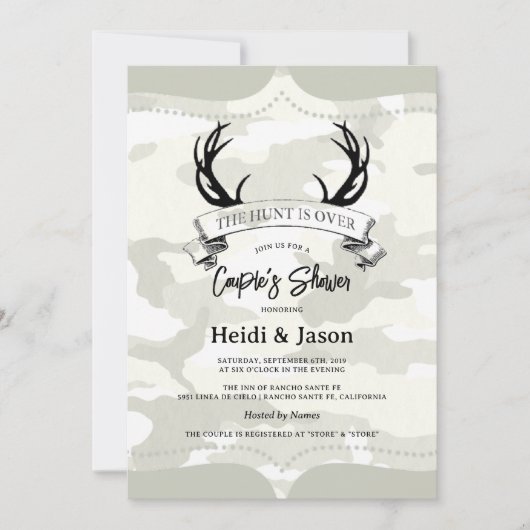 "Die Jagd ist vorbei" Rustikale Dusche der Camoufl Einladung (Vorderseite)