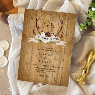 Die Jagd ist Vorbei Rustikale Holz Geweih Hochzeit Einladung