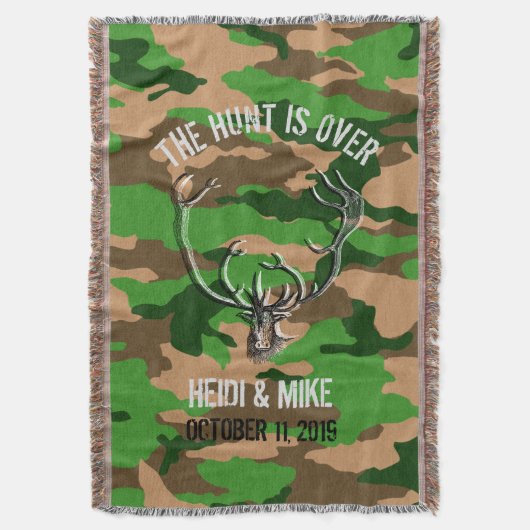 "Die Jagd ist vorbei" rustikales Hochzeitsgeschenk Decke (Vorderseite Vertikal)