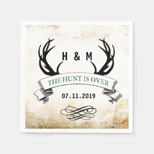 "Die Jagd ist vorbei" rustikales Hochzeitsgeschenk Serviette (Vorderseite)