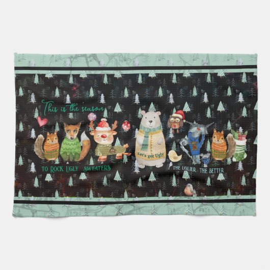 Die Jahreszeit, in der hässliche Pullover gekocht Geschirrtuch (Horizontal)