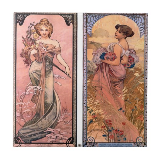 Die Jahreszeiten (Frühling, Sommer) Alphonse Mucha Fliese (Vorderseite)