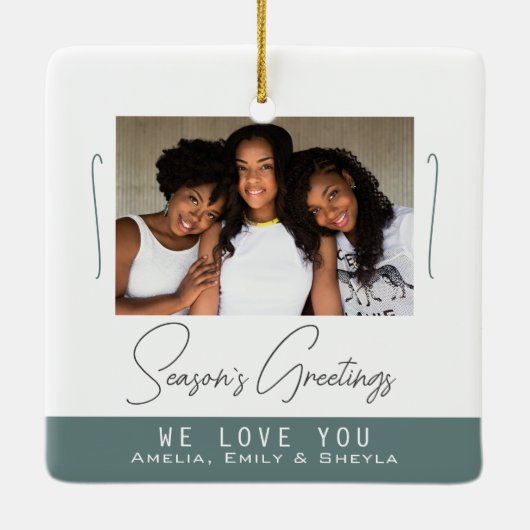 Die Jahreszeiten Grüße Minimalistisches Foto Weihn Keramikornament (Rückseite)