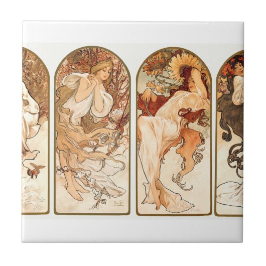 Die Jahreszeiten Original 1897 von Alphonse Mucha Fliese (Vorderseite)