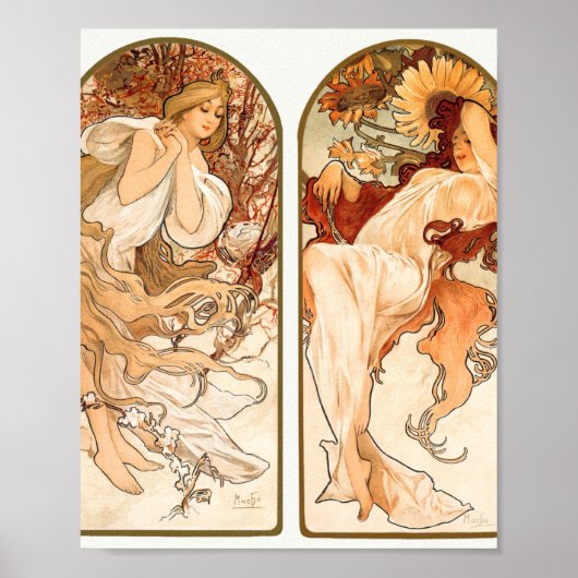 Die Jahreszeiten Original 1897 von Alphonse Mucha Poster (Vorne)