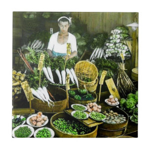 Die japanische Bauernmarkt Herbsternte Vintage Fliese