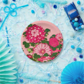 Die japanische Blume Border, Fuchsia und Korallenr Pappteller (Party)
