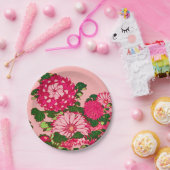 Die japanische Blume Border, Fuchsia und Korallenr Pappteller (Party)