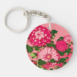 Die japanische Blume Border, Fuchsia und Korallenr Schlüsselanhänger