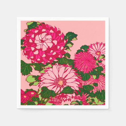 Die japanische Blume Border, Fuchsia und Korallenr Serviette (Vorderseite)