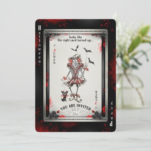 Die Joker- und Little-Black-Dog-Karte Einladung (Stehend Vorderseite)