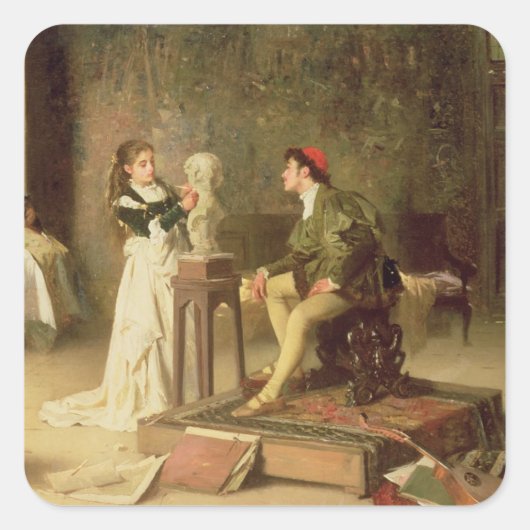 Die junge Bildhauerin (Öl auf Leinwand) Quadratischer Aufkleber (Vorderseite)