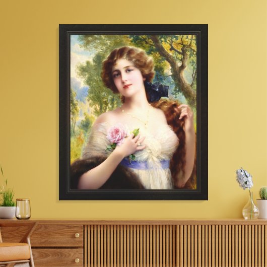 Die junge Dame mit einer Rose von Emile Vernon Leinwanddruck (Insitu (Wohnzimmer))