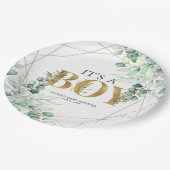 Die Junge Grüne Eukalyptus Gold Baby Dusche Pappteller (Schrägansicht)