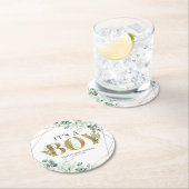 Die Junge Grüne Eukalyptus Gold Baby Dusche Runder Pappuntersetzer (Vor Ort)