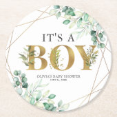 Die Junge Grüne Eukalyptus Gold Baby Dusche Runder Pappuntersetzer (Vorderseite)