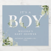 Die Junge Grüne Letter Dusty Blue Baby Dusche Schaumweinetikett (Einzelnes Label)