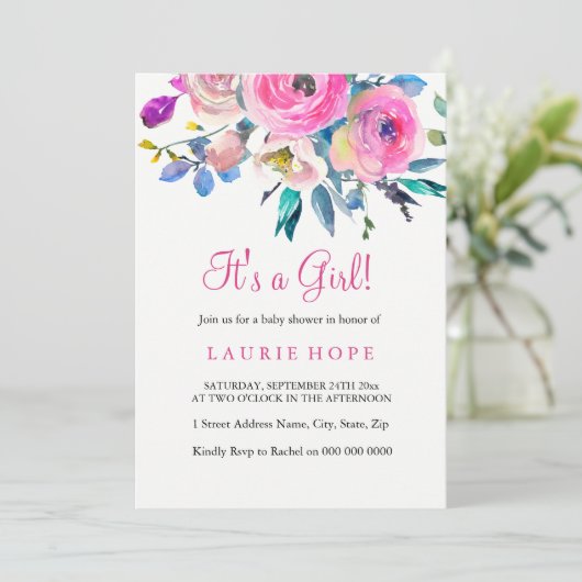 Die junge, pinkfarbene Blume-Babydusche lädt ein Einladung (Stehend Vorderseite)