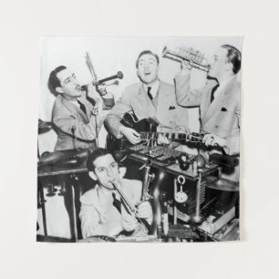 Die Jungen in der Bandvintage, Musik, Band, Retro, Wandteppich