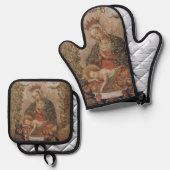 Die Jungfrau, die Christkind bewundert Ofenhandschuh & Topflappen-Set (Vorderseite/Rückseite)